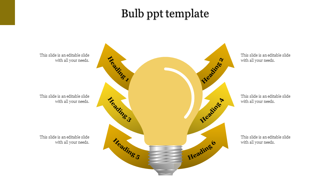 Lovely six node Bulb PowerPoint Presentation Template 